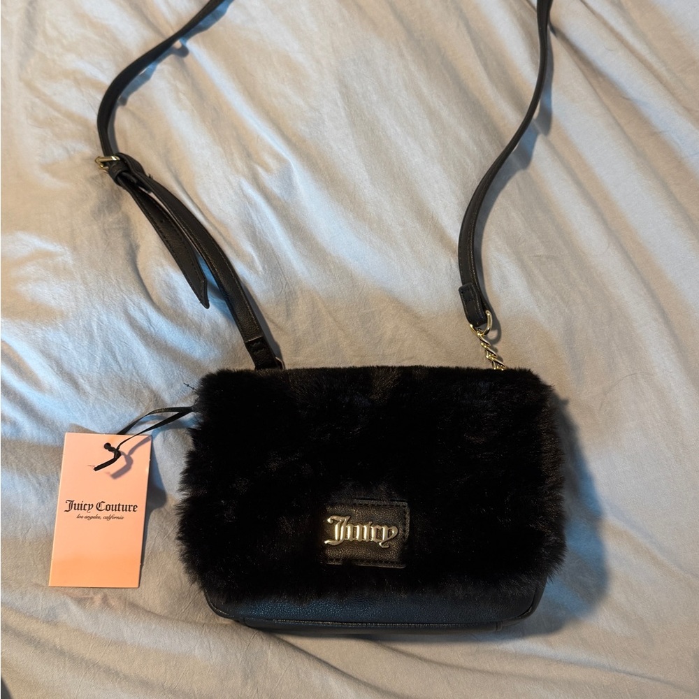 Juicy Couture Black Plush Crossbody Bag